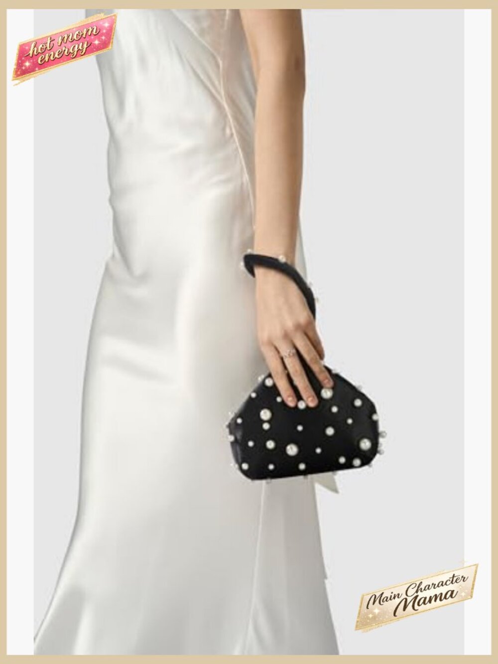 Satin Evening Clutch Pearl Embellished Wristlet Bag Gatsby Party Formal - Picture 6 of 7
